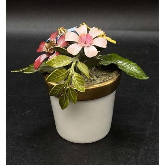 Ted Arnold Brass & Enamel Flower Bouquet Blue Pink Yellow White Porcelain Vase - Picture 5 of 12